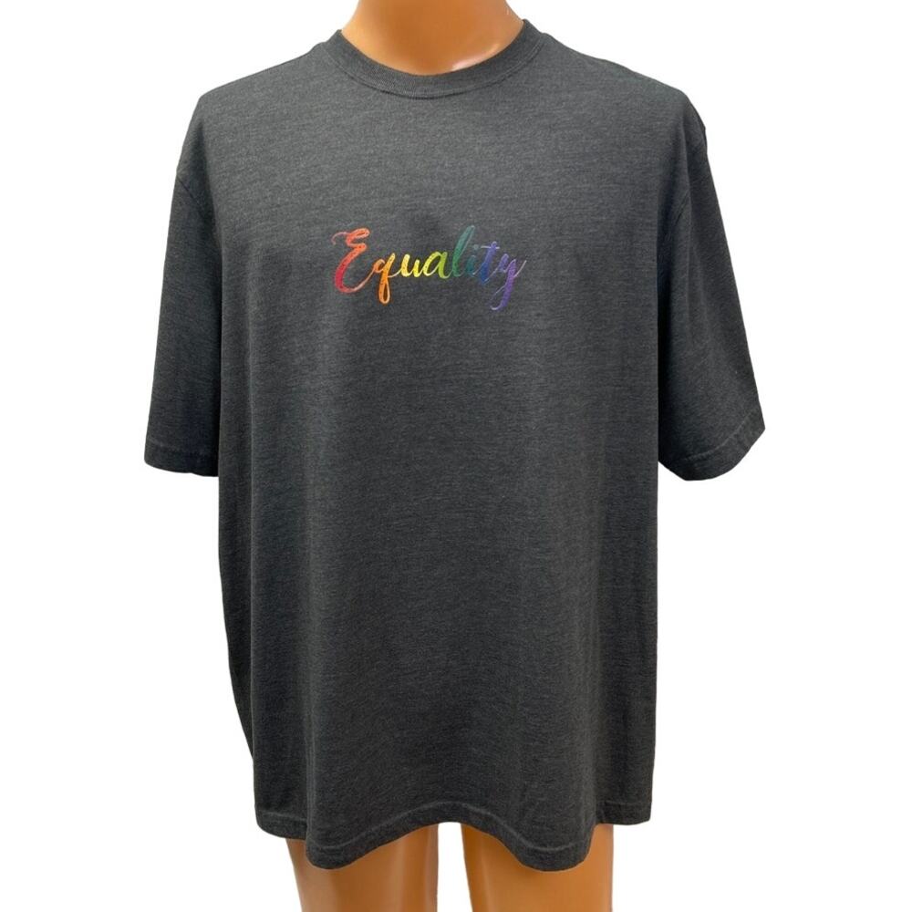 Hand Printed Mens 2XL Upcycled June Pride Month Rainbow Equality Crew Neck Tee